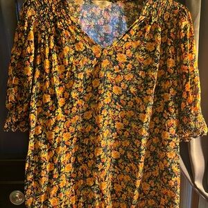 Terra & Sky Floral Blouse - Yellow and Black